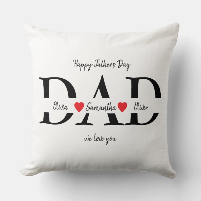 Happy Father's Day with Kids' Names -  Throw Pillow (Front)