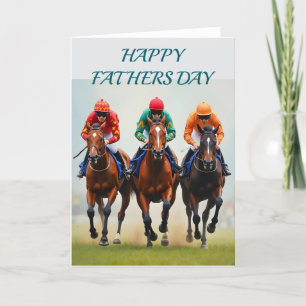 Happy fathers day with race horses running thank you card