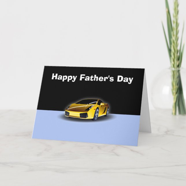 Happy Father's Day with yellow racing car to Dad Card (Front)