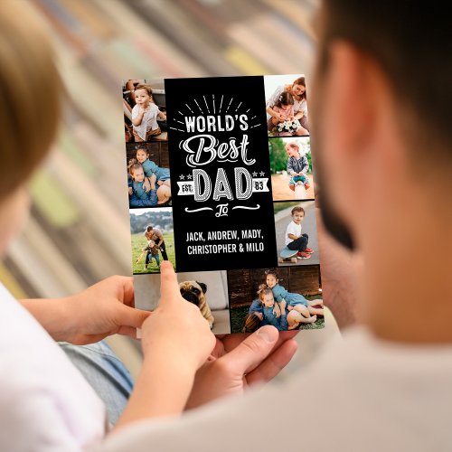 Happy Fathers Day Worlds Best Dad Photo Collage Card