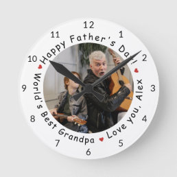 Happy Father&#39;s Day World&#39;s Best Grandpa Photo Cool Round Clock