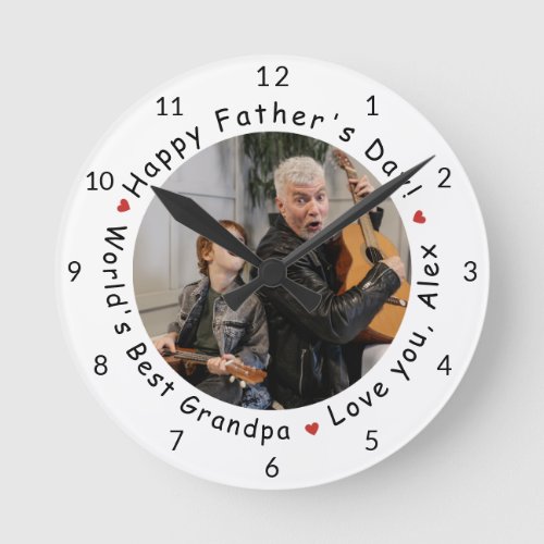 Happy Fathers Day Worlds Best Grandpa Photo Cool Round Clock