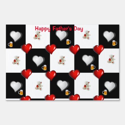 Happy Fathers Day Yard Sign Beer Teddy Bear