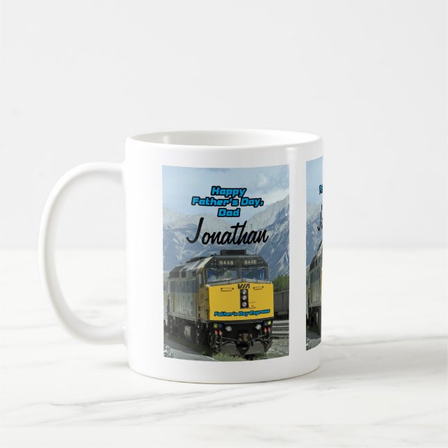 Happy Fathers Day Yellow Railroad Train Engine Coffee Mug (Left)