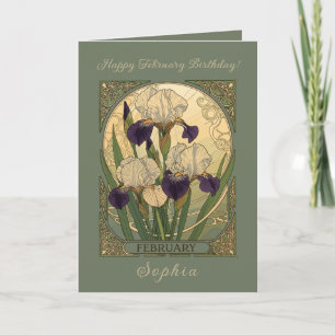 Happy February Birthday Iris Flowers Card