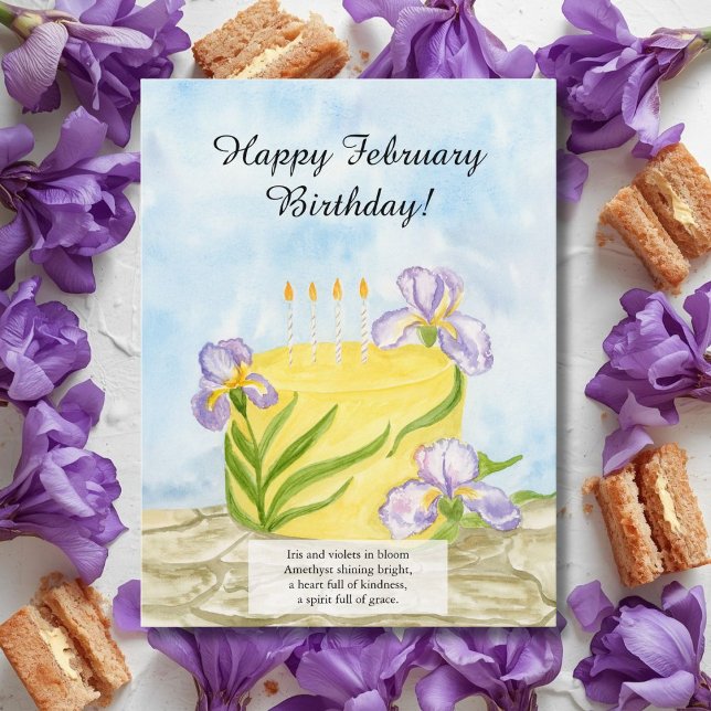 Happy February Irises Birthday Cake Postcard (Creator Uploaded)