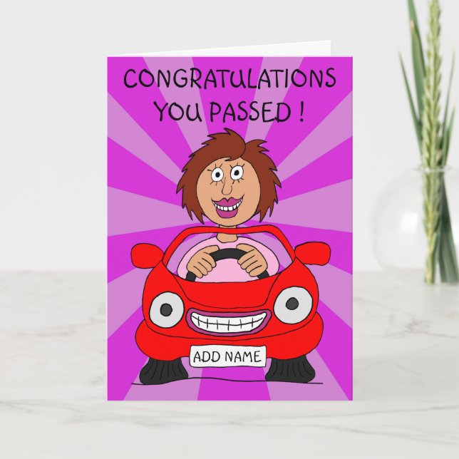 Happy Female Driver Just Passed Driving Test Card (Front)