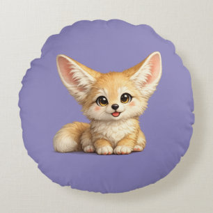 Happy Fennec Fox Cute Positive Vibes Design Round Pillow