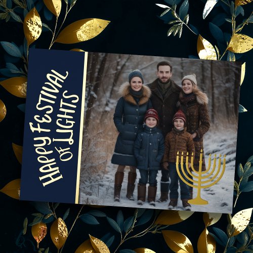 Happy Festival of Lights and Your Photo Menorah Foil Holiday Card