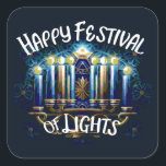 Happy Festival of Lights Hanukkah Menorah Square Sticker<br><div class="desc">Happy Festival of Lights Hanukkah Menorah</div>