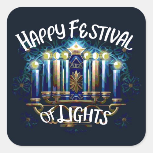 Happy Festival of Lights Hanukkah Menorah Square Sticker