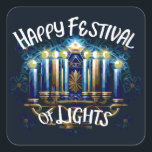 Happy Festival of Lights Hanukkah Menorah Square Sticker<br><div class="desc">Designed by Carrie Fink.  Printed and shipped by Zazzle or their partners.</div>