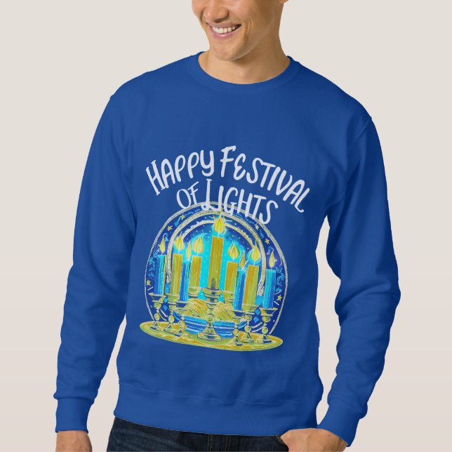 Happy Festival of Lights Hanukkah Menorah Sweatshirt (Front)