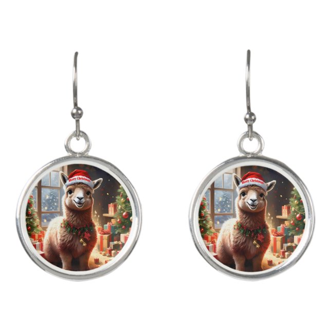Happy Festive Alpaca Christmas,  Earrings (Front)