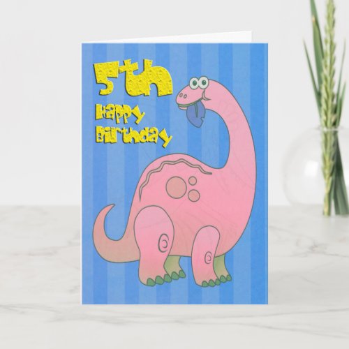 Happy Fifth Birthday Pink Dinosaur Card