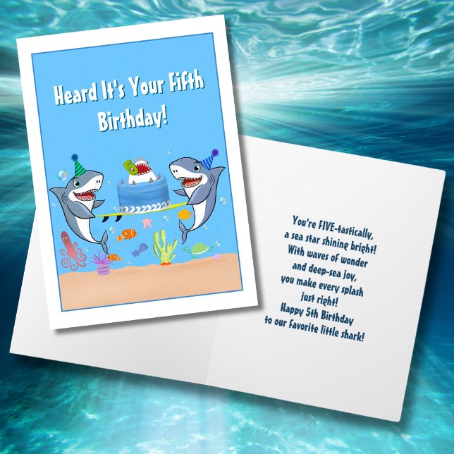 Happy Fifth Birthday Sharks with Cake card (Creator Uploaded)