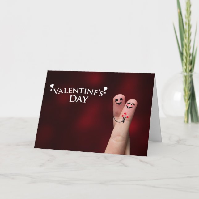 Happy Finger Hug on Valentine's Day Holiday Card (Front)