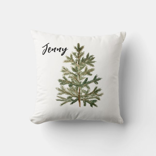 Happy Fir Tree Throw Pillow (Front)