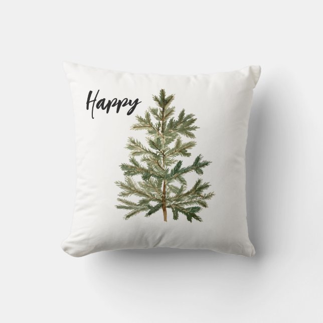 Happy Fir Tree Throw Pillow (Front)