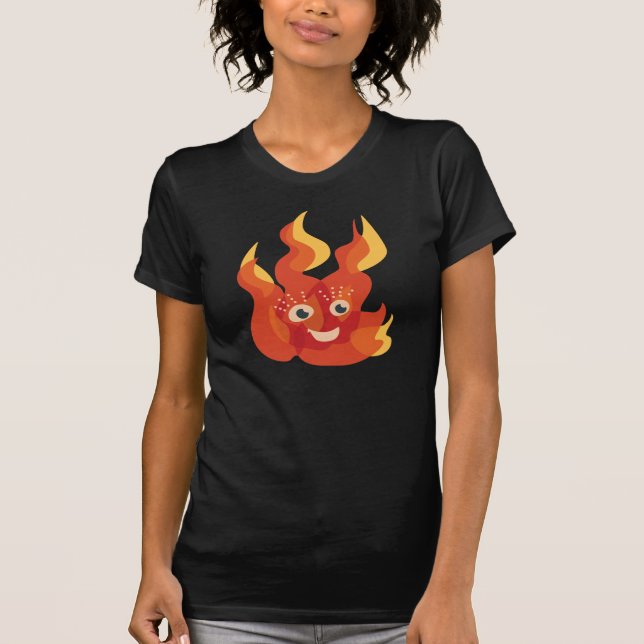 Happy Fire Flame Character Womens T-Shirt (Front)