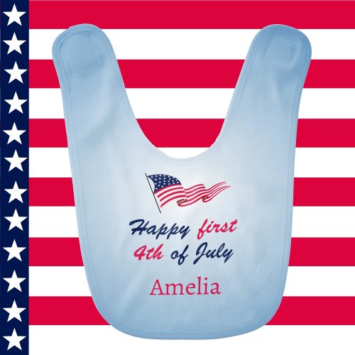 Happy first 4th of July with American flag Baby Bib