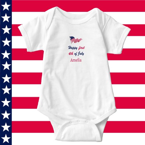Happy first 4th of July with American flag Baby Bodysuit