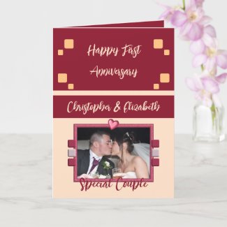 Happy First Anniversary add photo burgundy coral