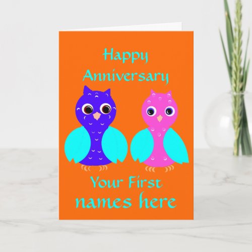 Happy First Anniversary Cute Owl Couple Customize Card