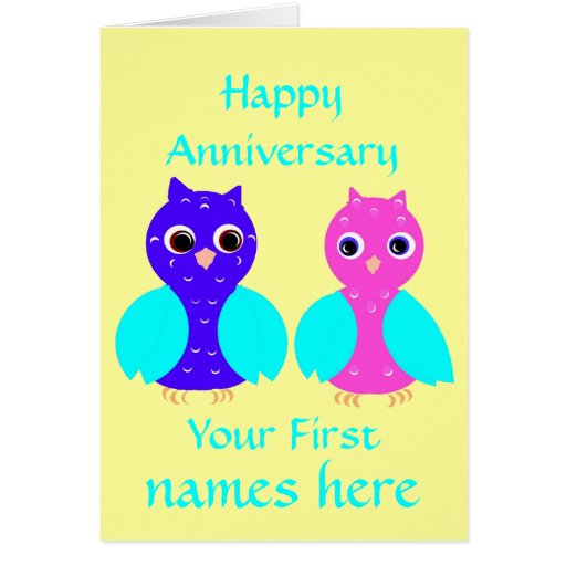 Happy First Anniversary Cute Owl Couple Customize Card | Zazzle