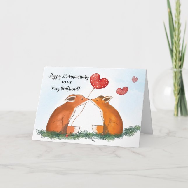 Happy First Anniversary to Foxy Girlfriend Card (Front)