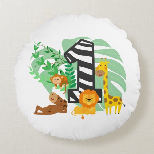 Happy First Birthday Baby Round Pillow