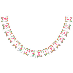 Happy First Birthday Banner, Flamingos Bunting Flags