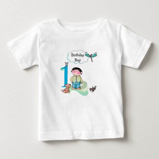 Happy First Birthday, Birthday Boy Jersey Baby T-Shirt (Front)