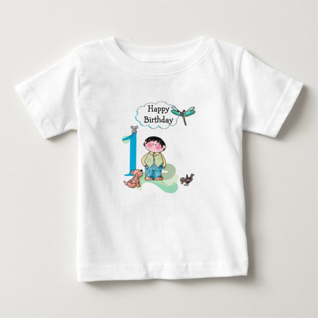 Happy First Birthday, Birthday Boy Jersey Baby T-Shirt (Front)