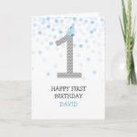 Happy First Birthday Boy Blue Confetti Chevron Card<br><div class="desc">Happy First Birthday Boy Blue Confetti Chevron</div>