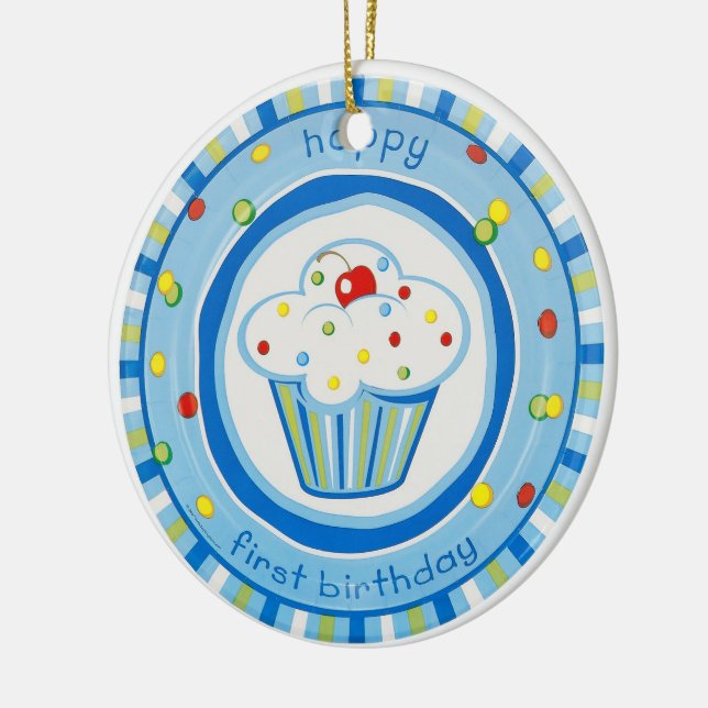 happy first birthday ceramic ornament (Left)
