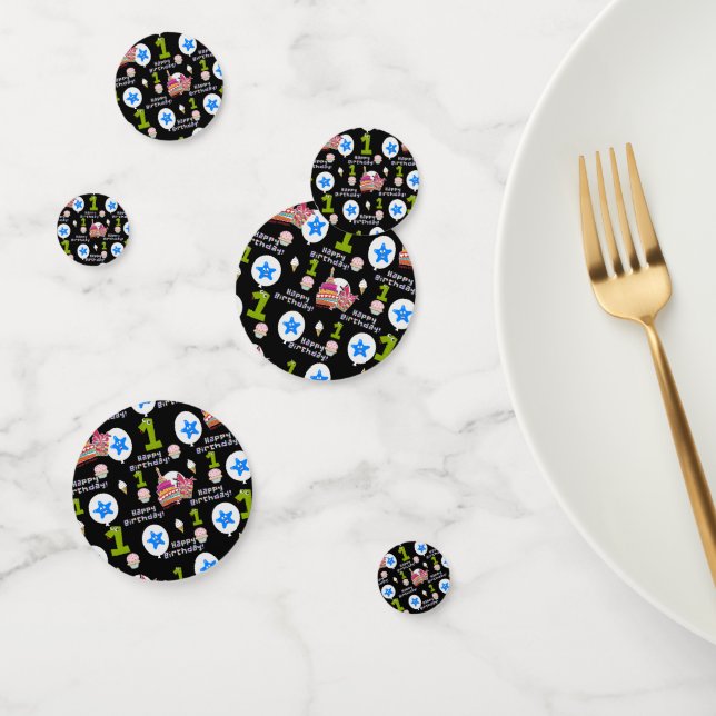 Happy First Birthday Confetti, #1 Birthday Black Confetti (Group)