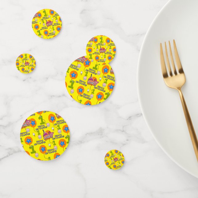 Happy First Birthday Confetti, #1 Birthday Yellow Confetti (Group)