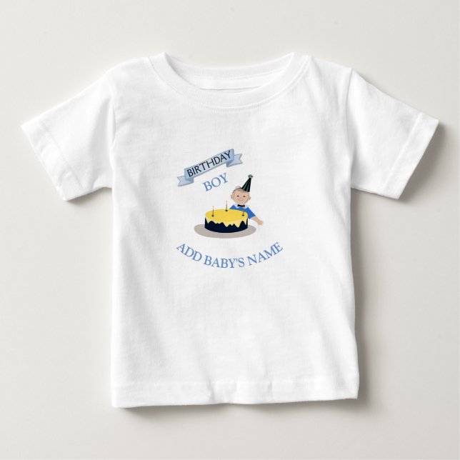  Happy First Birthday Cute Baby Boy Customized  Baby T-Shirt (Front)