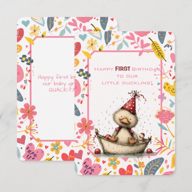 Happy First Birthday Our Little Duckling Invitation (Front/Back)