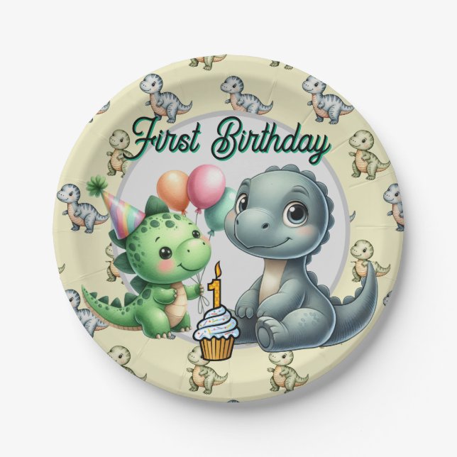  Happy First Birthday  Paper Plates (Front)