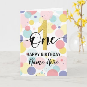 Happy First Birthday Pastel Rainbow and Gold Girl Card
