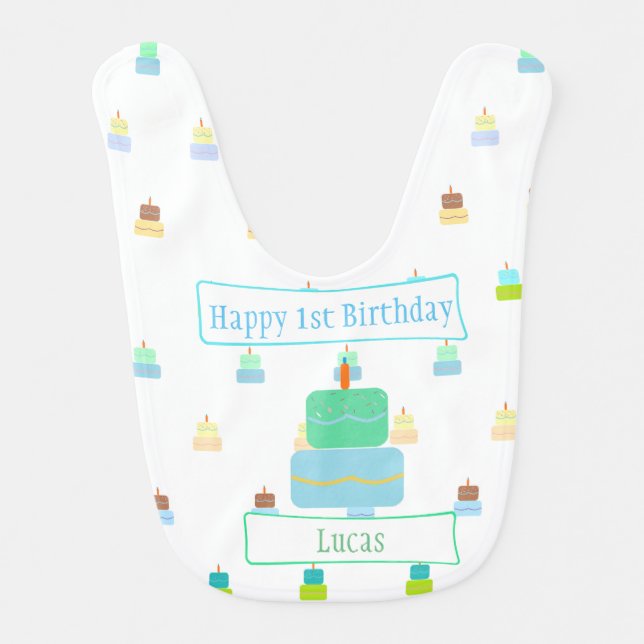Happy First Birthday Personalized Bib (Front)