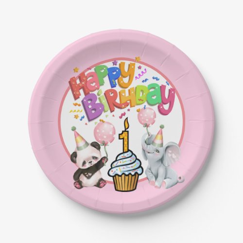  Happy First Birthday Pink Paper Plates
