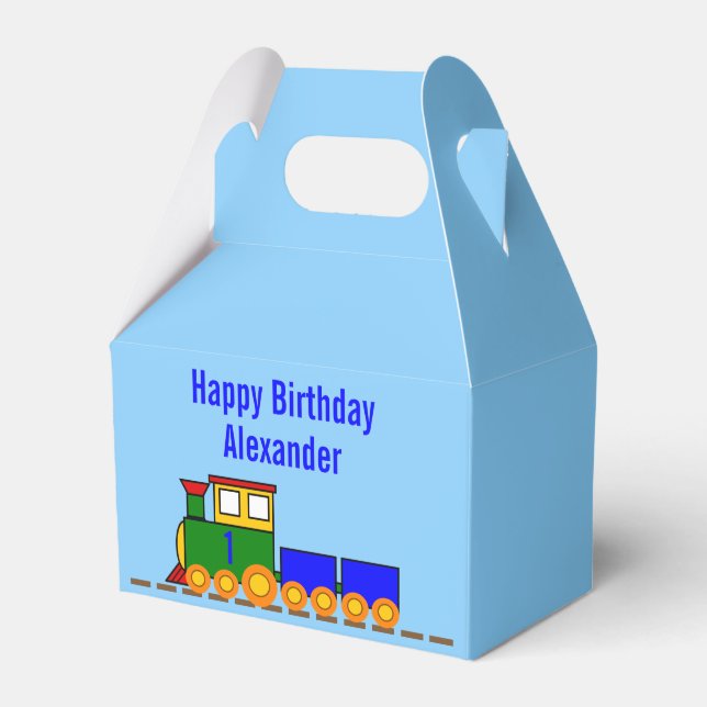 Happy First Birthday Train and Name Favor Boxes (Front Side)