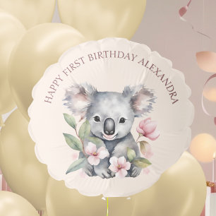 Happy First Birthday Watercolor Koala Balloon