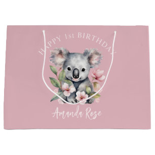 Happy First Birthday Watercolor Koala Large Gift Bag