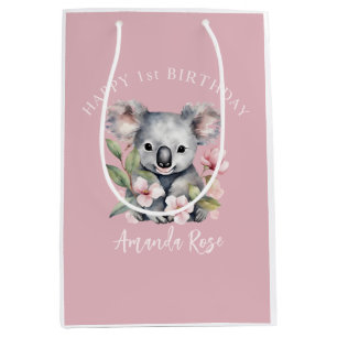 Happy First Birthday Watercolor Koala Medium Gift Bag