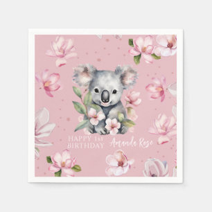 Happy First Birthday Watercolor Koala Napkins