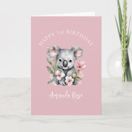 Happy First Birthday Watercolor Koala 